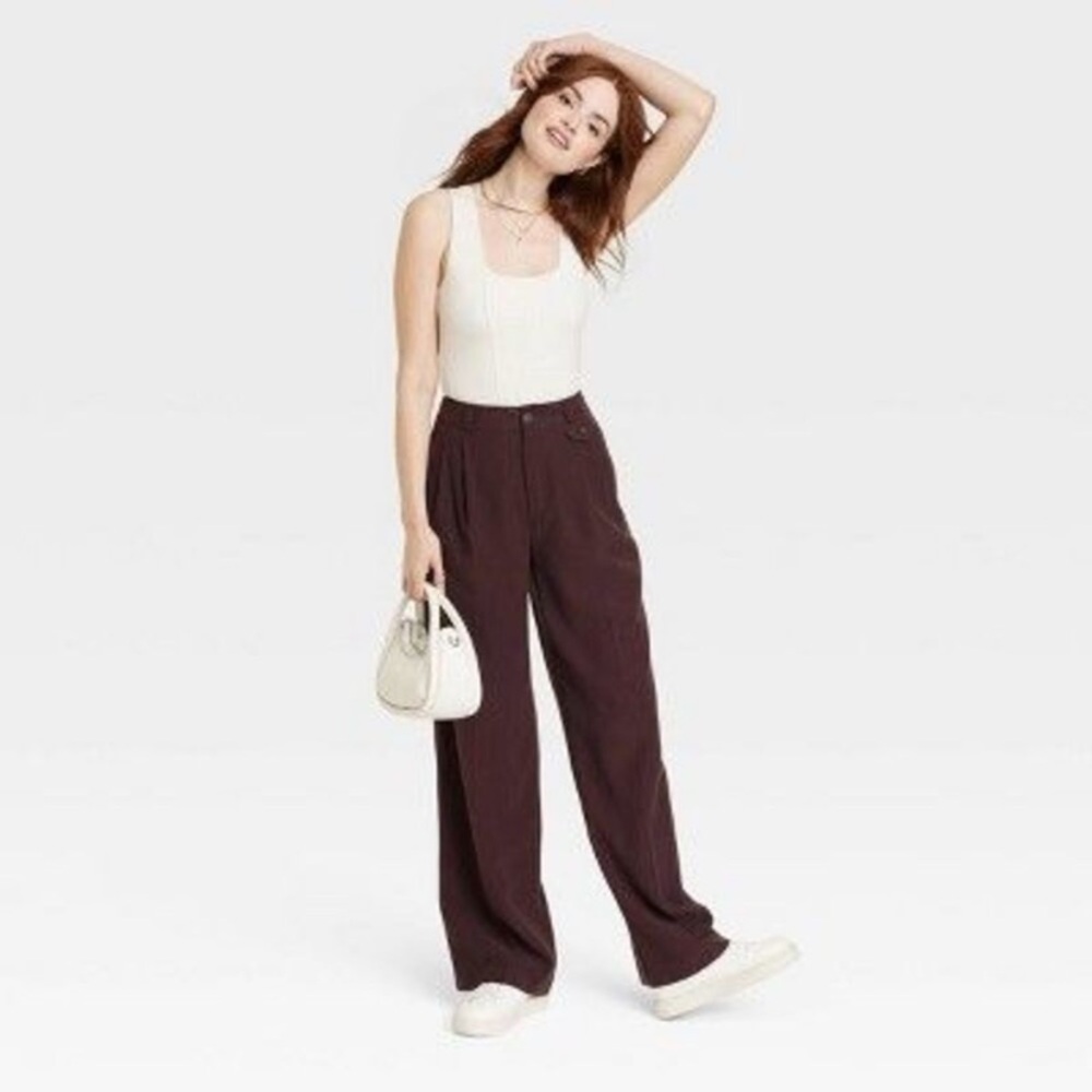 Women's High-Rise Relaxed Fit Full Length  Wide Leg Trousers - A New Day NWOT
